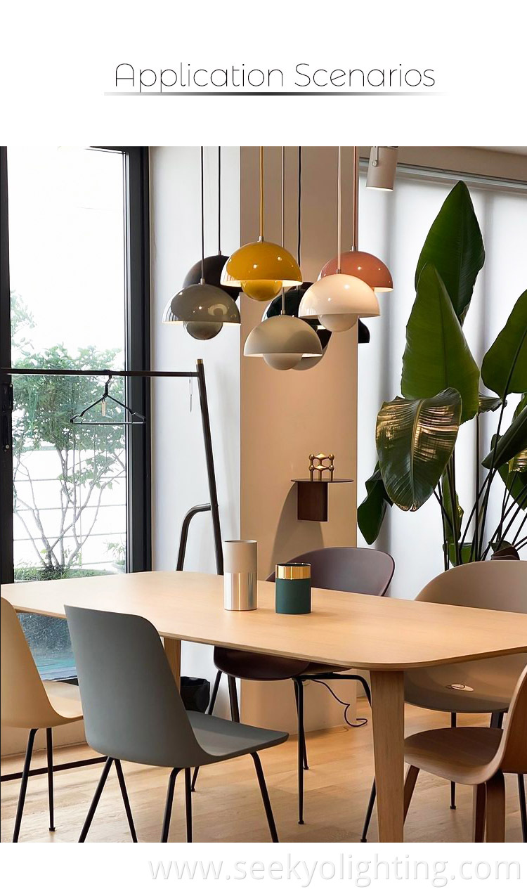 The lamp features a semicircle-shaped shade with a flower pattern, available in various vibrant colors. It is designed to be hung from the ceiling using an E27 pendant lamp holder.